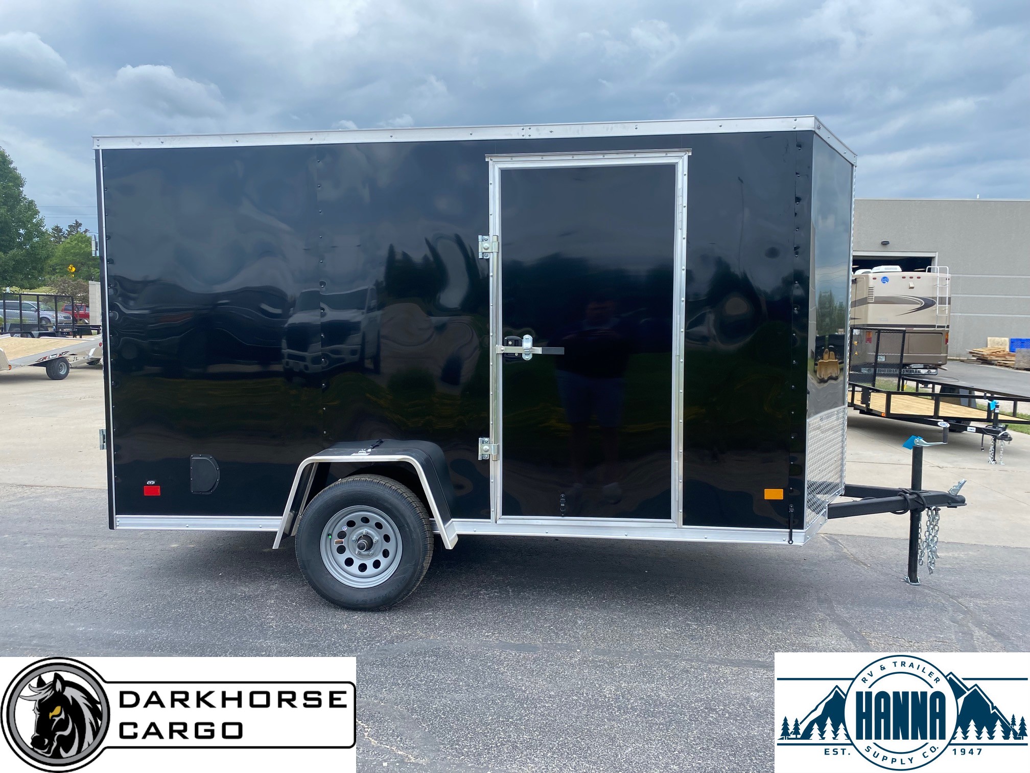 DarkHorse 6X12 Wedge Nose Single Axle Steel Cargo Trailer with Ramp Door, 6" Extra Height - 2500 Series - Black